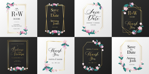 Wedding monogram logo collection. Watercolor floral frame for invitation card design.