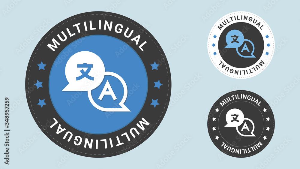 Poster multilingual stamp vector illustration. language translation vector certificate icon. vector combina