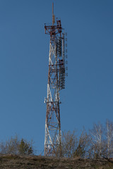 Radio transmitting tower with transmitters.