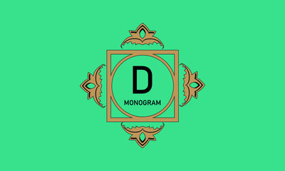 Luxurious colored frame with the letter D. Elegant emblem is well suited for business sign, label, logo.