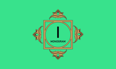 Luxurious colored frame with the letter I. Elegant emblem is well suited for business sign, label, logo.