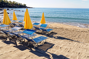 Landscape of Bathing beach Porto Frailis on the rocky coast of Sardinia - Italy