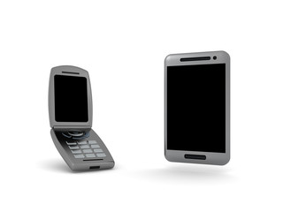 3D Rendering of flip phone and smartphone