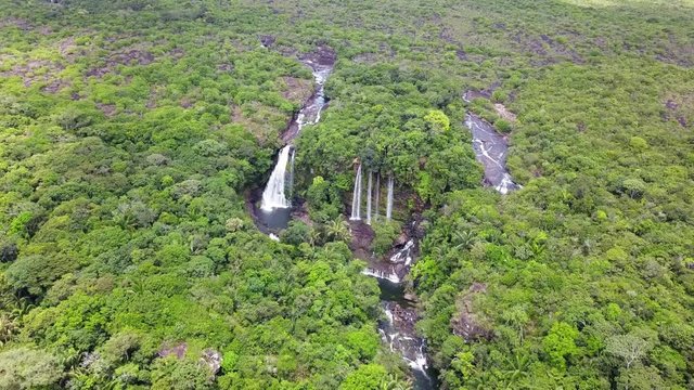 Aerial Waterfall with Drone in Colombia Jungle Cano Canoas