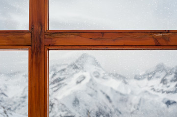 Winter landscape. View from the house through the window