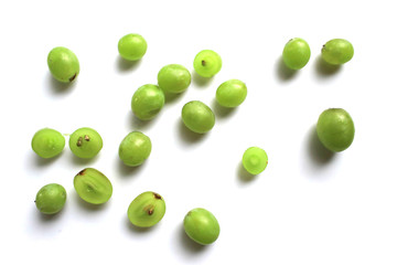 Green grapes on a white background. Fresh grapes