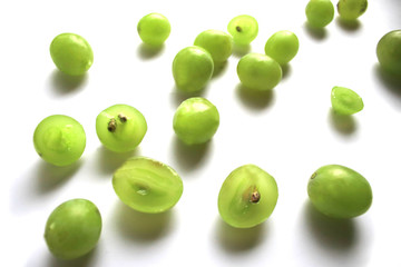 Green grapes on a white background. Fresh grapes