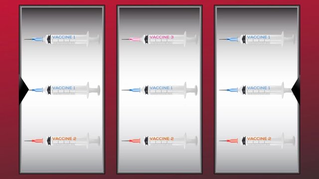 Coronavirus vaccine slot machine. Race for coronavirus vaccine concept motion animation. Covid-19 vaccine slot machine looping animation.