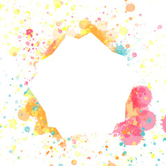 colorful watercolor stains splashes strokes and smears. multi-colored watercolour background with burst of paint on white background. hand drawn abstract illustration. polygon frame