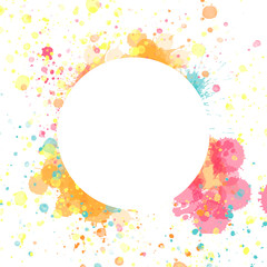 colorful watercolor stains splashes strokes and smears. multi-colored watercolour background with burst of paint on white background. hand drawn abstract illustration. round frame