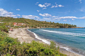 Landscape of Bathing beach Porto Frailis on the rocky coast of Sardinia - Italy