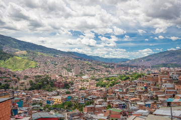 Fototapeta premium Medellín, Antioquia / Colombia August 07, 2017. La Commune No. 13 San Javier is one of the 16 communes of the city of Medellín, Colombia. It is located west of the Western Central Zone of the city 
