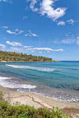 Obraz premium Landscape of Bathing beach Porto Frailis on the rocky coast of Sardinia - Italy