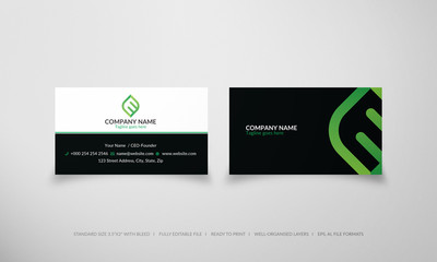 Business card design with the concept of leaves and graph bars