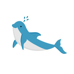 Obraz premium Dolphin Vector illustration isolated on a white background. Mammal. Flat drawing style.