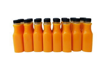 many orange juice bottle with white background concept High vitamin C, Drink healthy, Advertising media