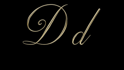 D d 3D letter render gold on black background
