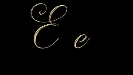 E e 3D letter render gold on black background