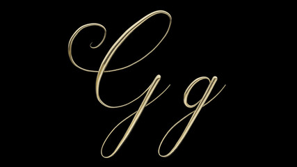 G g 3D letter render gold on black background