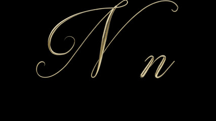 N n 3D letter render gold on black background