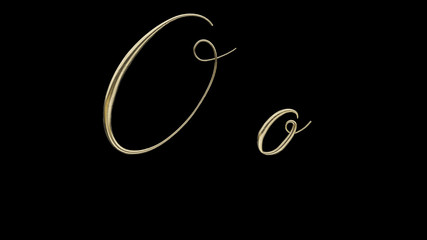 O o 3D letter render gold on black background