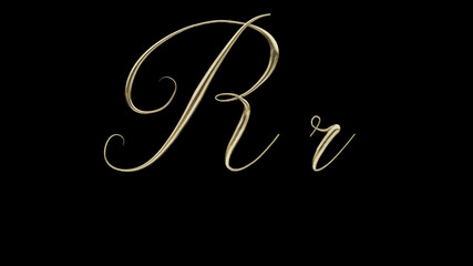 R r 3D letter render gold on black background