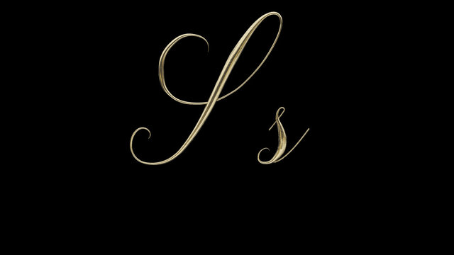 S s 3D letter render gold on black background
