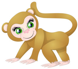 A cute cartoon orangutan ape monkey animal character with big green eyes