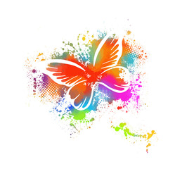 A colored butterfly. Abstract butterfly from spots of paint. Mixed media. Vector illustration
