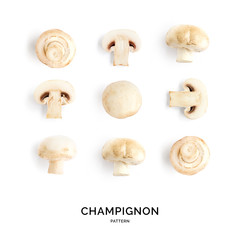 Seamless pattern with mushroom champignon. Vegetables abstract background. Champignon on the white background.