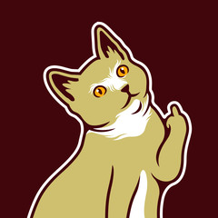 Cute Cat Stare Show Middle Finger Sign Vector Illustration - Vector