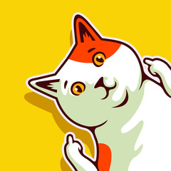 Cute Cat Cartoon Curious Peeking Kitten Showing Middle Finger Sign Vector Illustration - Vector