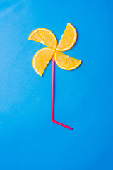 orange fruit windmill on a blue background