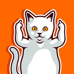 Smiling White Cat Showing Fuck You Vector Illustration - Vector