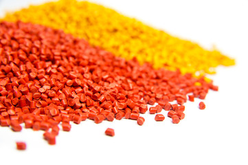 Orange and red color Plastic polymer granules 