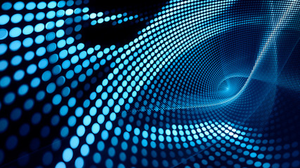 Abstract black background. Digital art fractal graphics. Composition of glowing lines and mosaic halftone effects. 3d illustration.