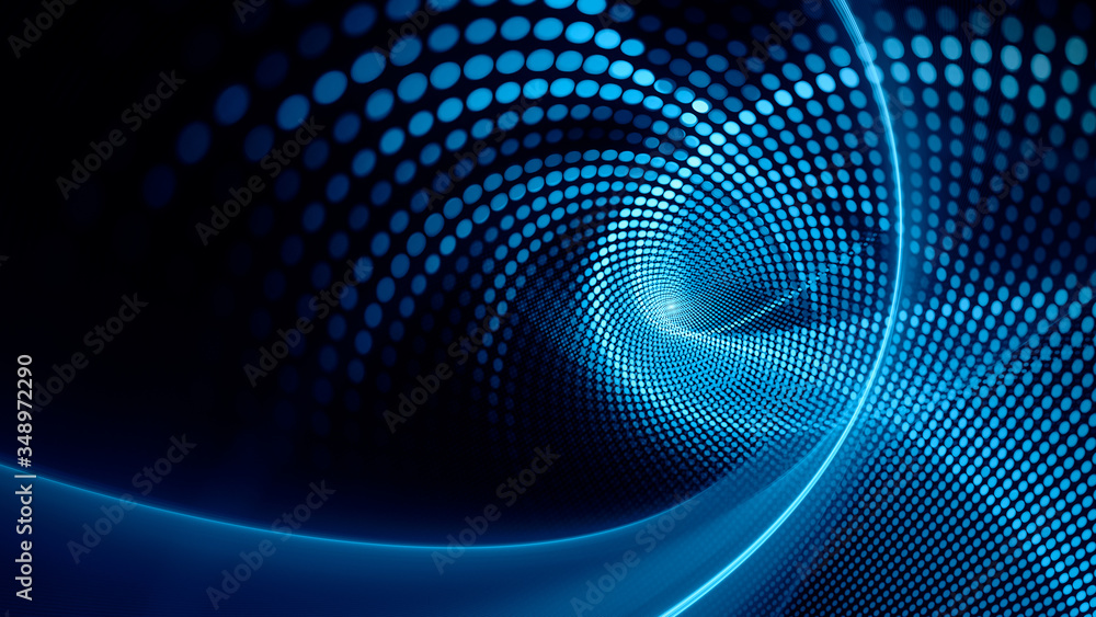 Poster abstract dark background. digital art fractal graphics. composition of glowing lines and mosaic half