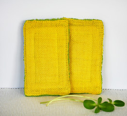 Reusable zero waste washable biodegradable kitchen dish sponges, close-up view