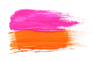 .bright strokes of pink and orange paint. isolate on a white background..