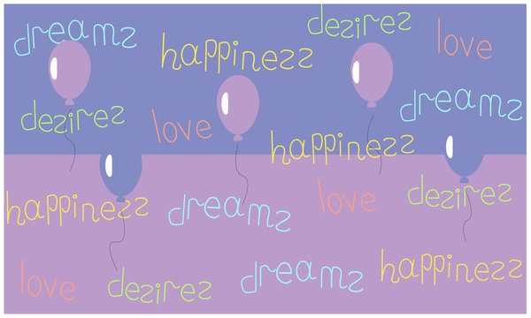Fototapeta  greeting card with balloons and inscriptions