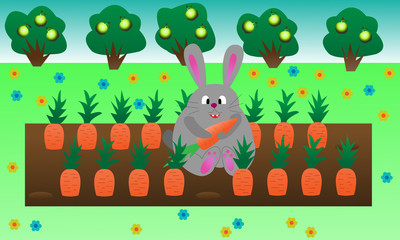 rabbit in the garden with carrots