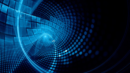 Obraz premium Abstract dark background. Digital art fractal graphics. Composition of glowing lines and mosaic halftone effects. 3d illustration.
