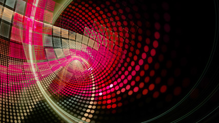 Obraz premium Abstract dark background. Digital art fractal graphics. Composition of glowing lines and mosaic halftone effects. 3d illustration.