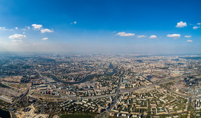 Obraz na płótnie Canvas An aerial view taken with a drone in Moscow, Russia