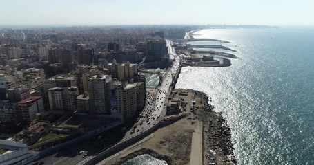 Aerial Drone shot over Egypt Alexandria city Stanly Bridge