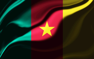 Cameroon flag with waves blowing in the wind
