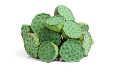 close up of lotus seeds isolated on white background with clipping path.