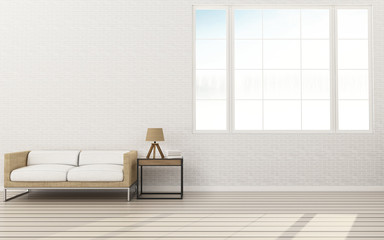 White wall and wood floor in living room.Relax space with background. -3d rendering