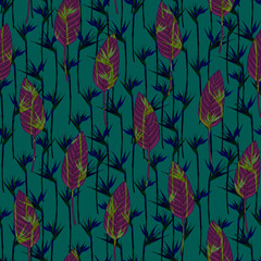 Naklejka na ściany i meble Seamless tropical pattern with strelitzia and leaves, hand drawn illustration