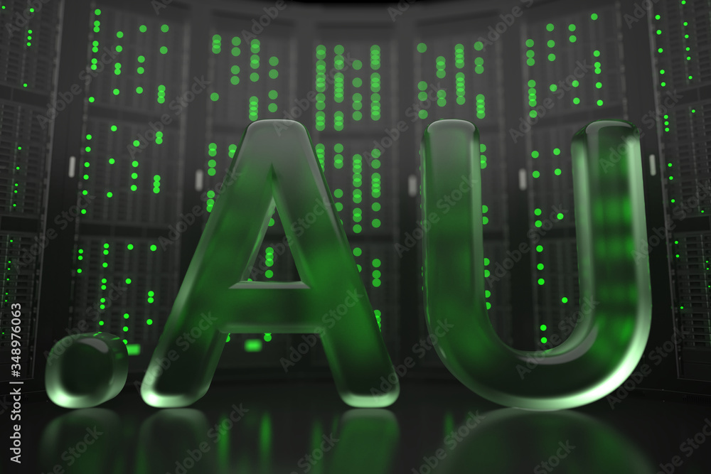 Poster australian domain .au on server room background. internet in australia related conceptual 3d renderi
